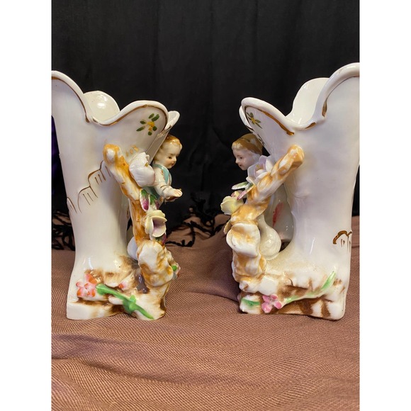 Ucagco Ceramics Set of Two (2) Figurine Vases, Girl with Duck and Boy with Duck. - Picture 6 of 16